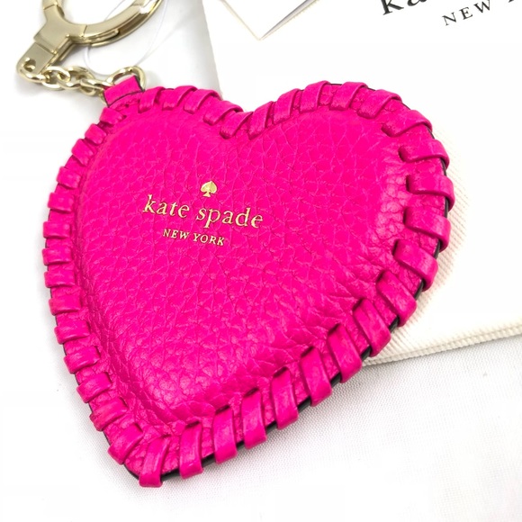 New! Kate Spade Hot Pink Heart Leather Keychain - Picture 3 of 5